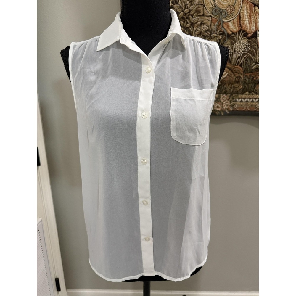 American Eagle Outfitters Blouse Womens XS White Sheer Pleated Back Tunic Top